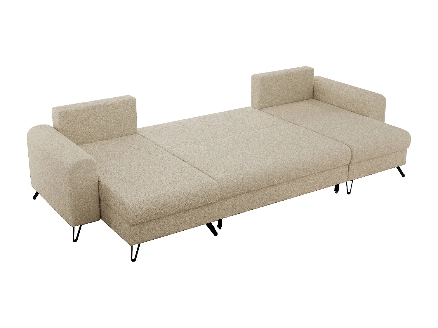 Ecksofa AXEL U, lose kissen, Ecksofa l-förmig, schlaffunktion und Bettkästen - Beige Boucle