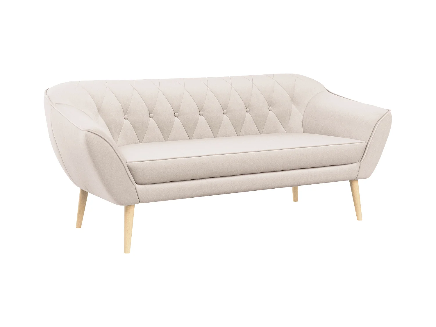Sofa PIRS - 3-Sitzer Skandinavischer Sofa, mit Armlehnen, Holzbeine - Creme Velvet