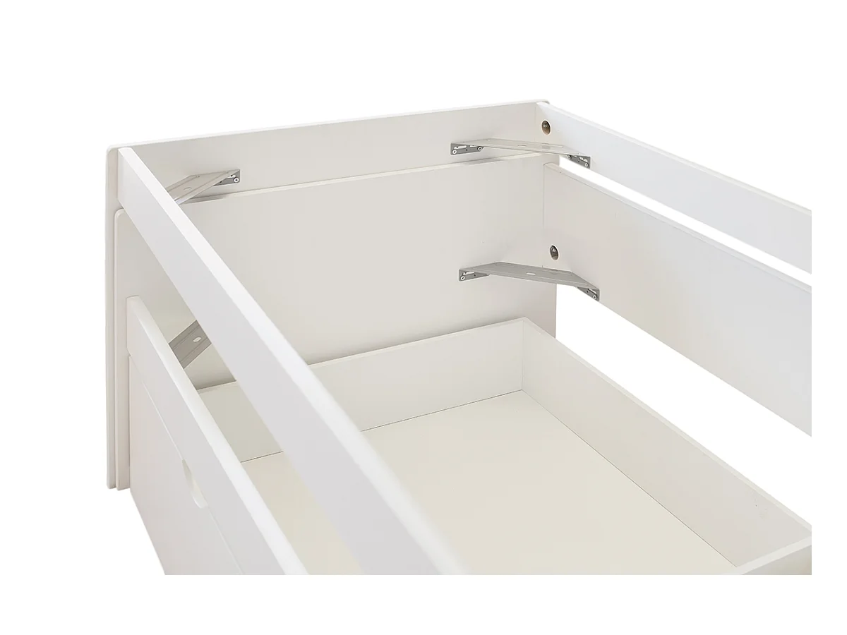 Lit enfant gigogne avec tiroirs en bois de pin massif coloris blanc - Hauteur 72 x largeur 195 x profondeur 96 cm