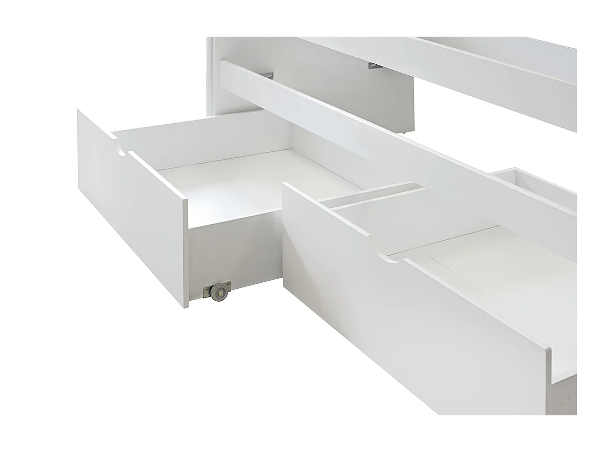 Lit enfant gigogne avec tiroirs en bois de pin massif coloris blanc - Hauteur 72 x largeur 195 x profondeur 96 cm