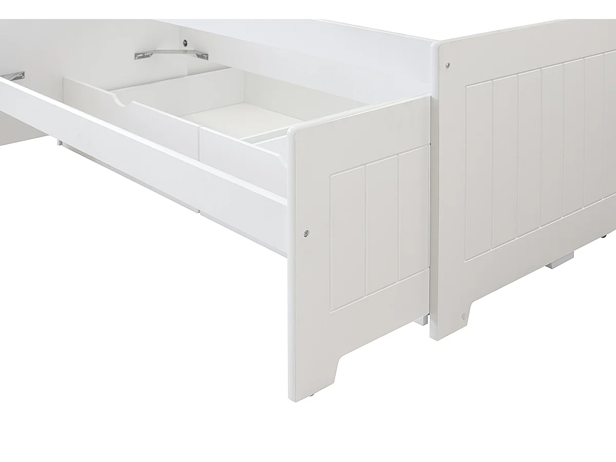 Lit enfant gigogne avec tiroirs en bois de pin massif coloris blanc - Hauteur 72 x largeur 195 x profondeur 96 cm