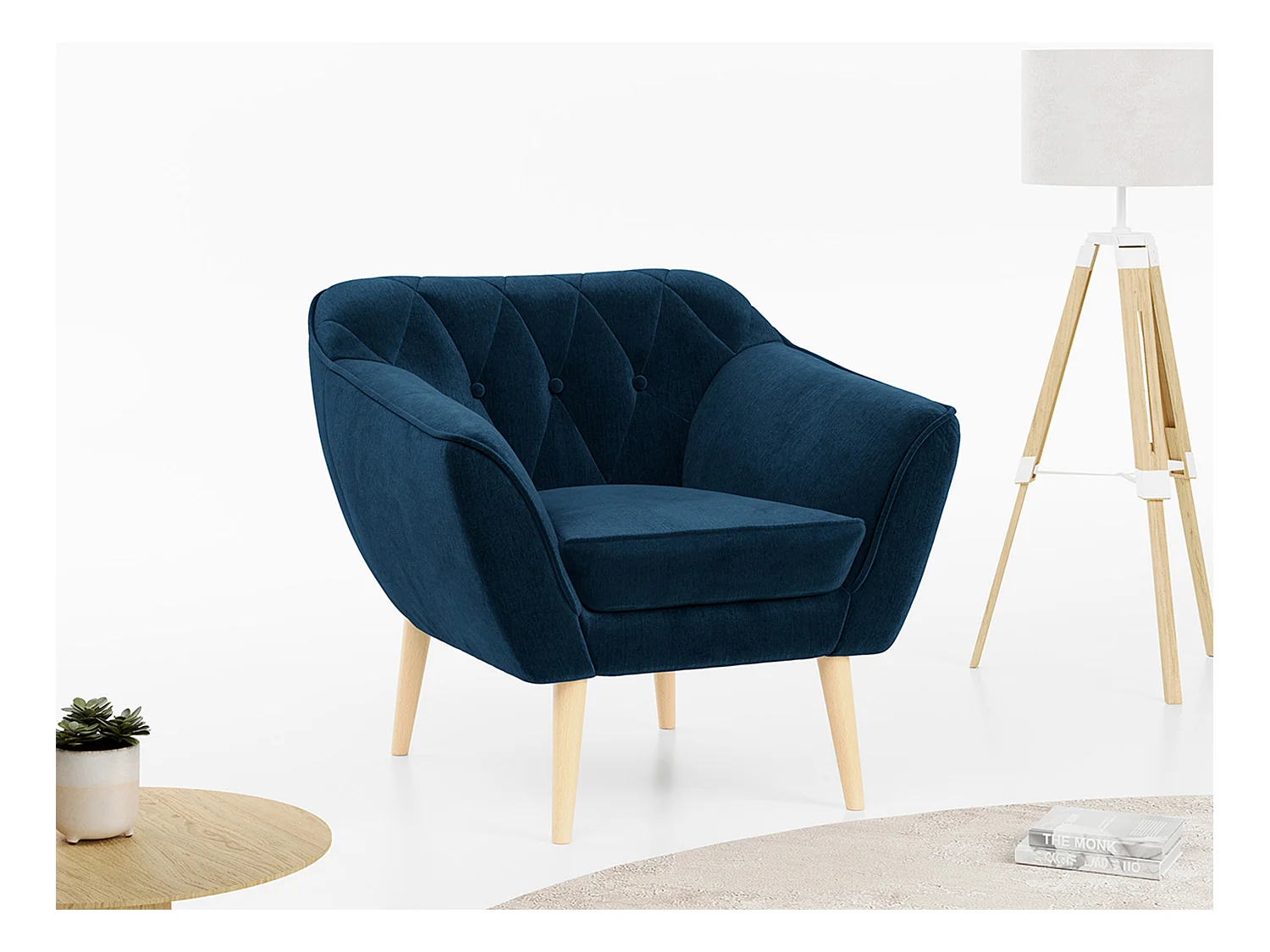 Sessel PIRS - 1-Sitzer, Skandinavisches Design, hoche Holzbeine - Dunkelblau Velvet