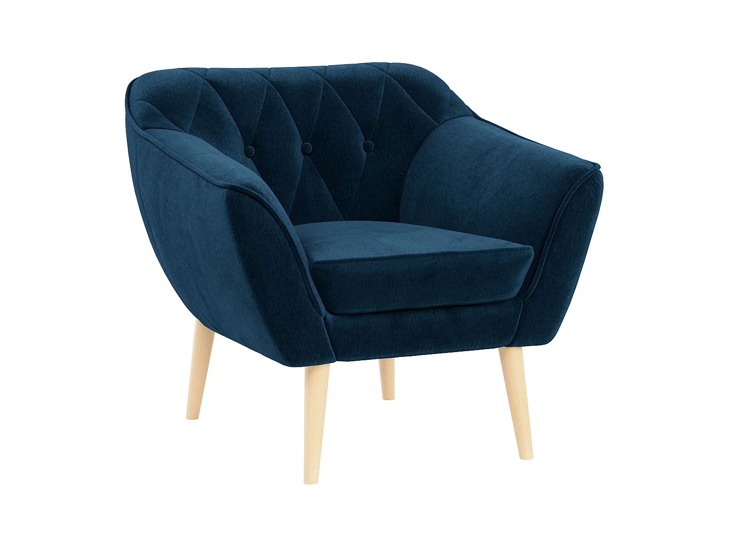 Sessel PIRS - 1-Sitzer, Skandinavisches Design, hoche Holzbeine - Dunkelblau Velvet