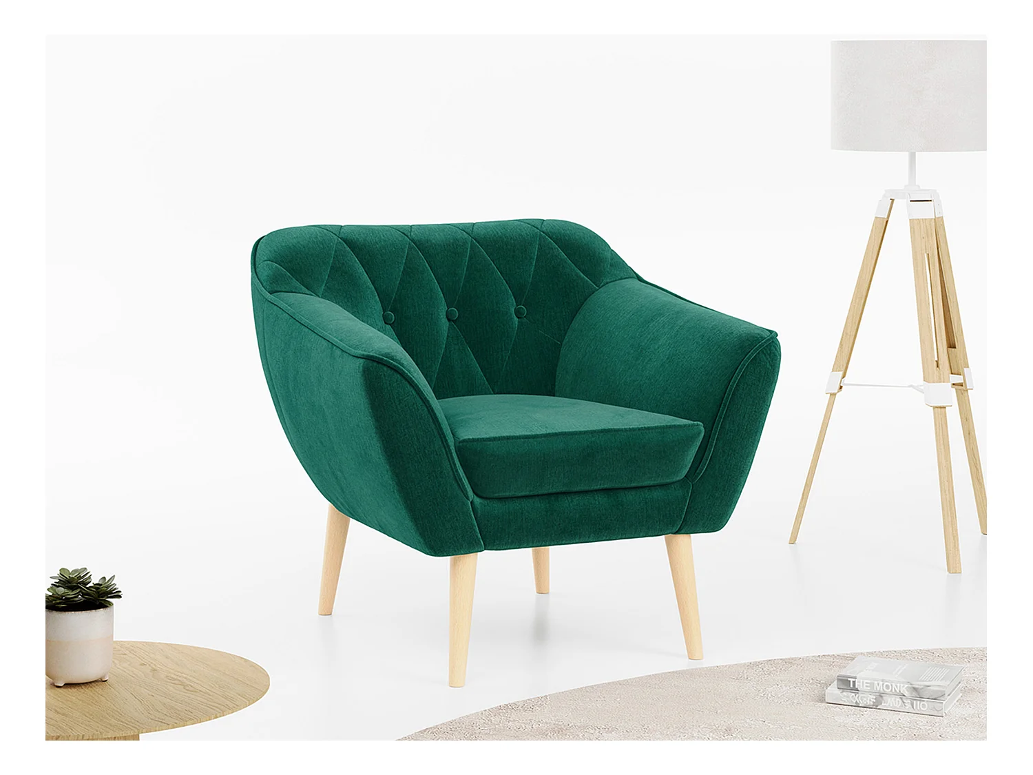 Sessel PIRS - 1-Sitzer, Skandinavisches Design, hoche Holzbeine - Dunkelgrün Velvet