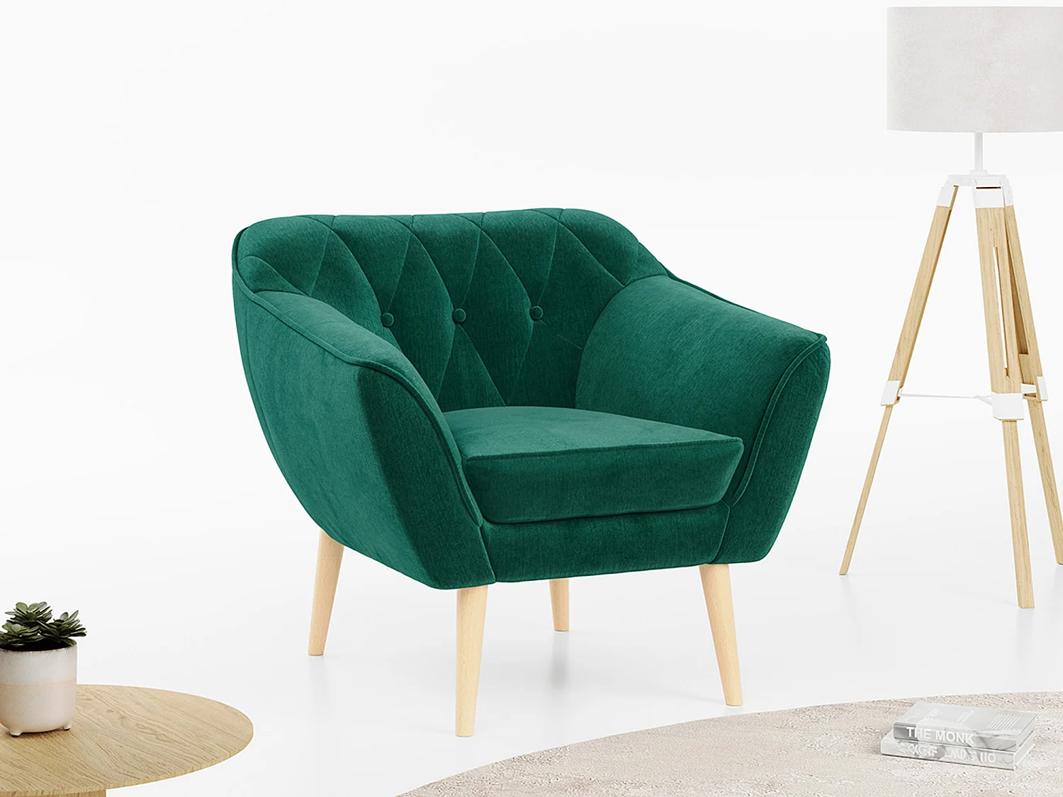 Sessel PIRS - 1-Sitzer, Skandinavisches Design, hoche Holzbeine - Dunkelgrün Velvet