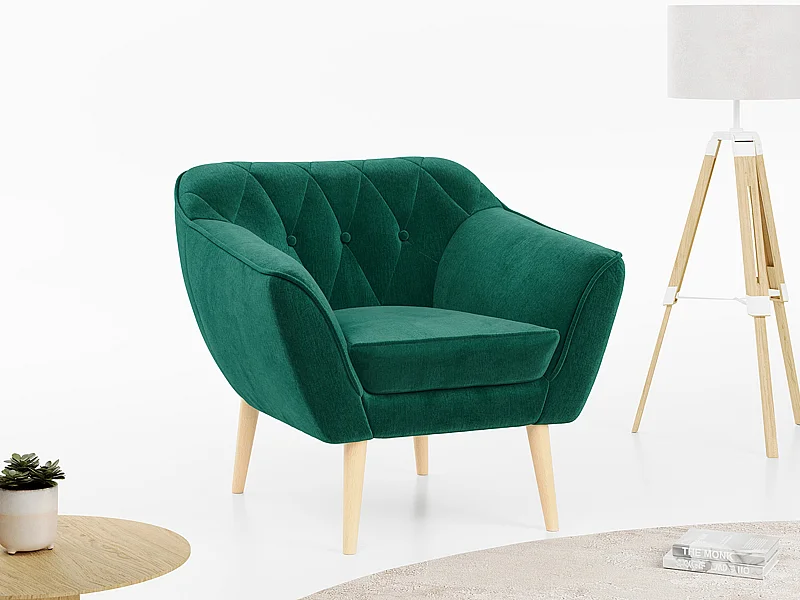 Sessel PIRS - 1-Sitzer, Skandinavisches Design, hoche Holzbeine - Dunkelgrün Velvet