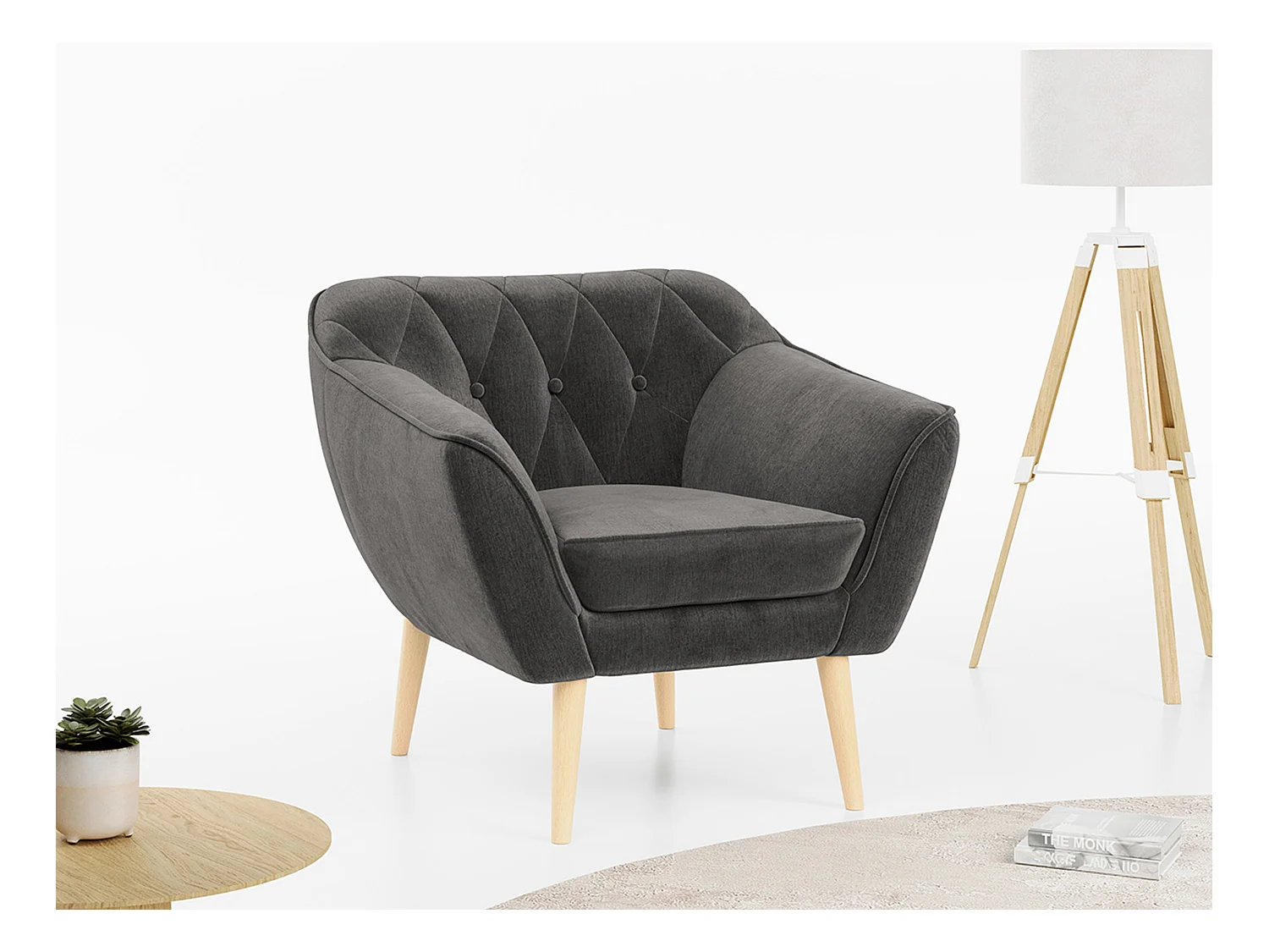 Sessel PIRS - 1-Sitzer, Skandinavisches Design, hoche Holzbeine - Grau Velvet