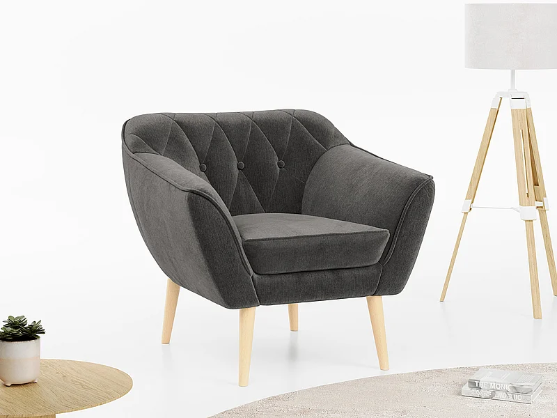 Sessel PIRS - 1-Sitzer, Skandinavisches Design, hoche Holzbeine - Grau Velvet