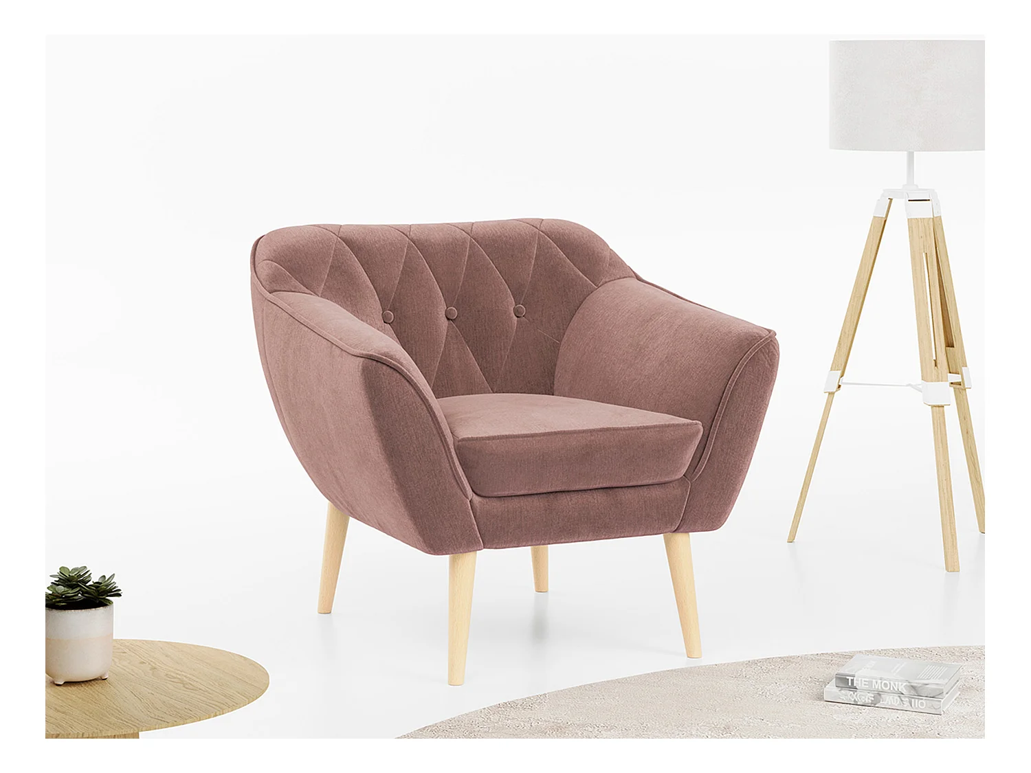Sessel PIRS - 1-Sitzer, Skandinavisches Design, hoche Holzbeine - Rosa Velvet