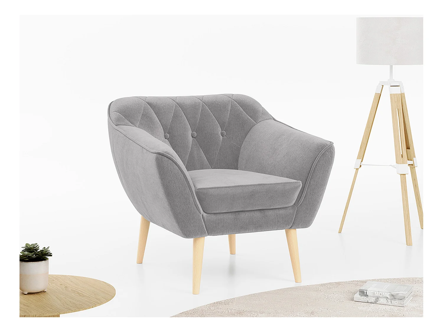 Sessel PIRS - 1-Sitzer, Skandinavisches Design, hoche Holzbeine - Hellgrau Velvet