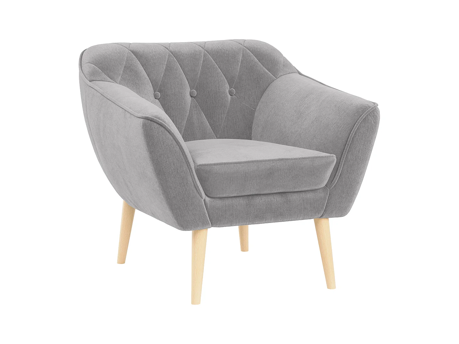 Sessel PIRS - 1-Sitzer, Skandinavisches Design, hoche Holzbeine - Hellgrau Velvet