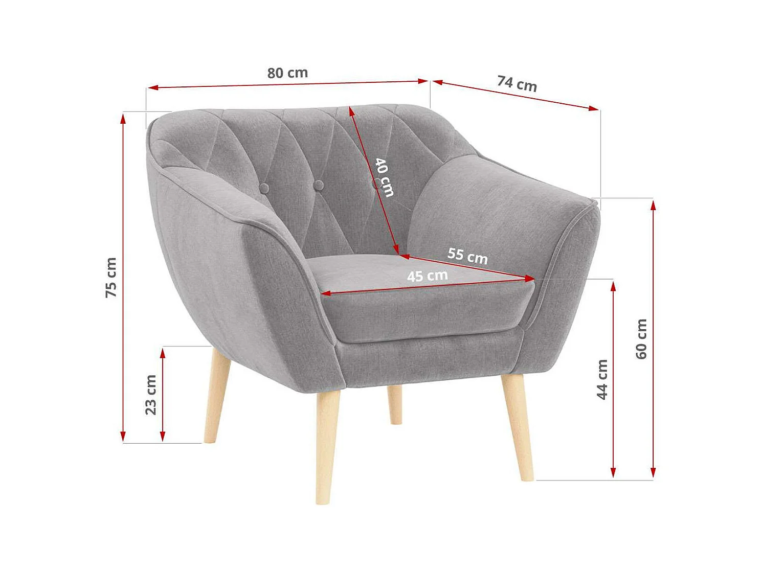 Sessel PIRS - 1-Sitzer, Skandinavisches Design, hoche Holzbeine - Hellgrau Velvet