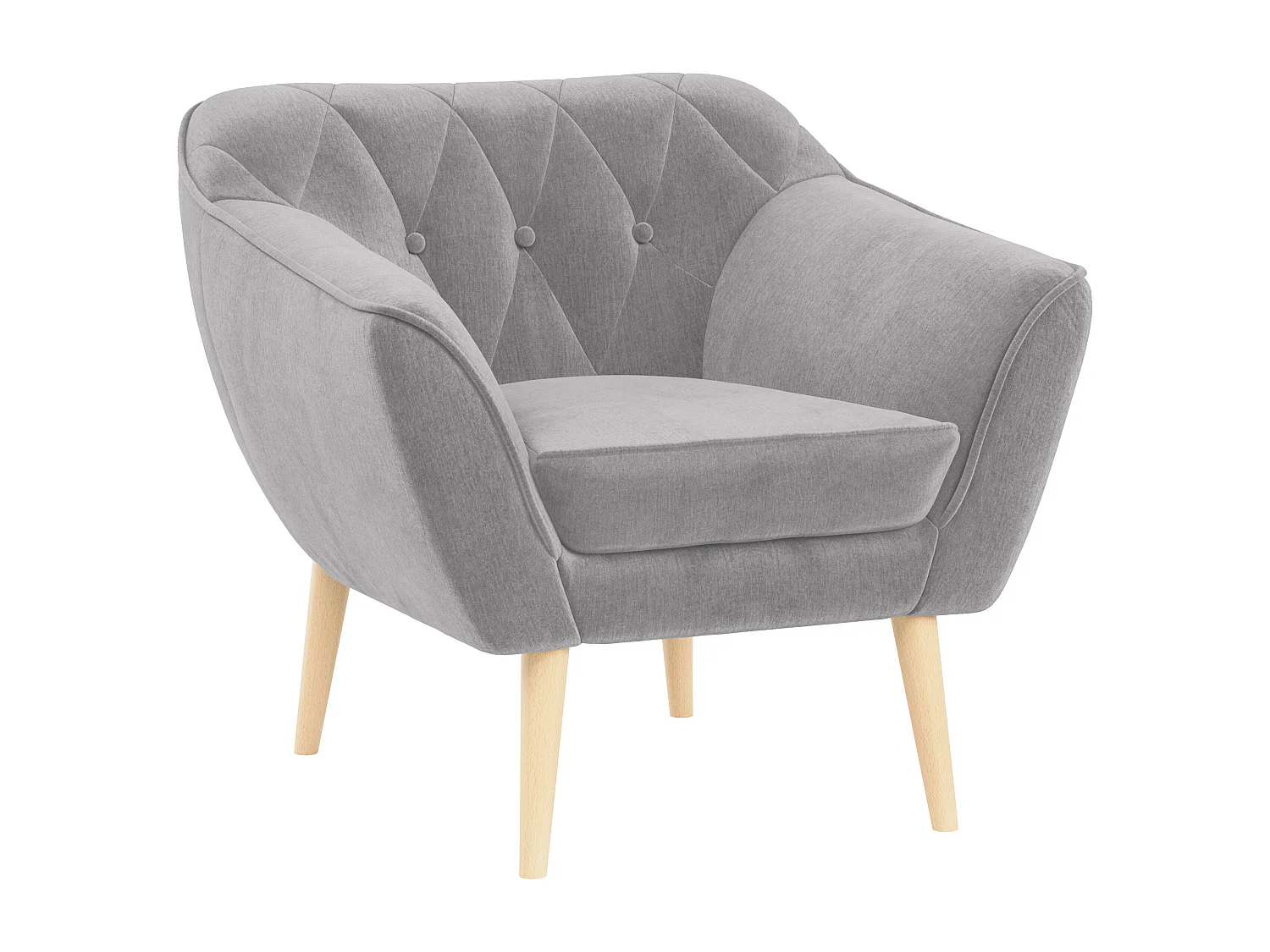 Sessel PIRS - 1-Sitzer, Skandinavisches Design, hoche Holzbeine - Hellgrau Velvet