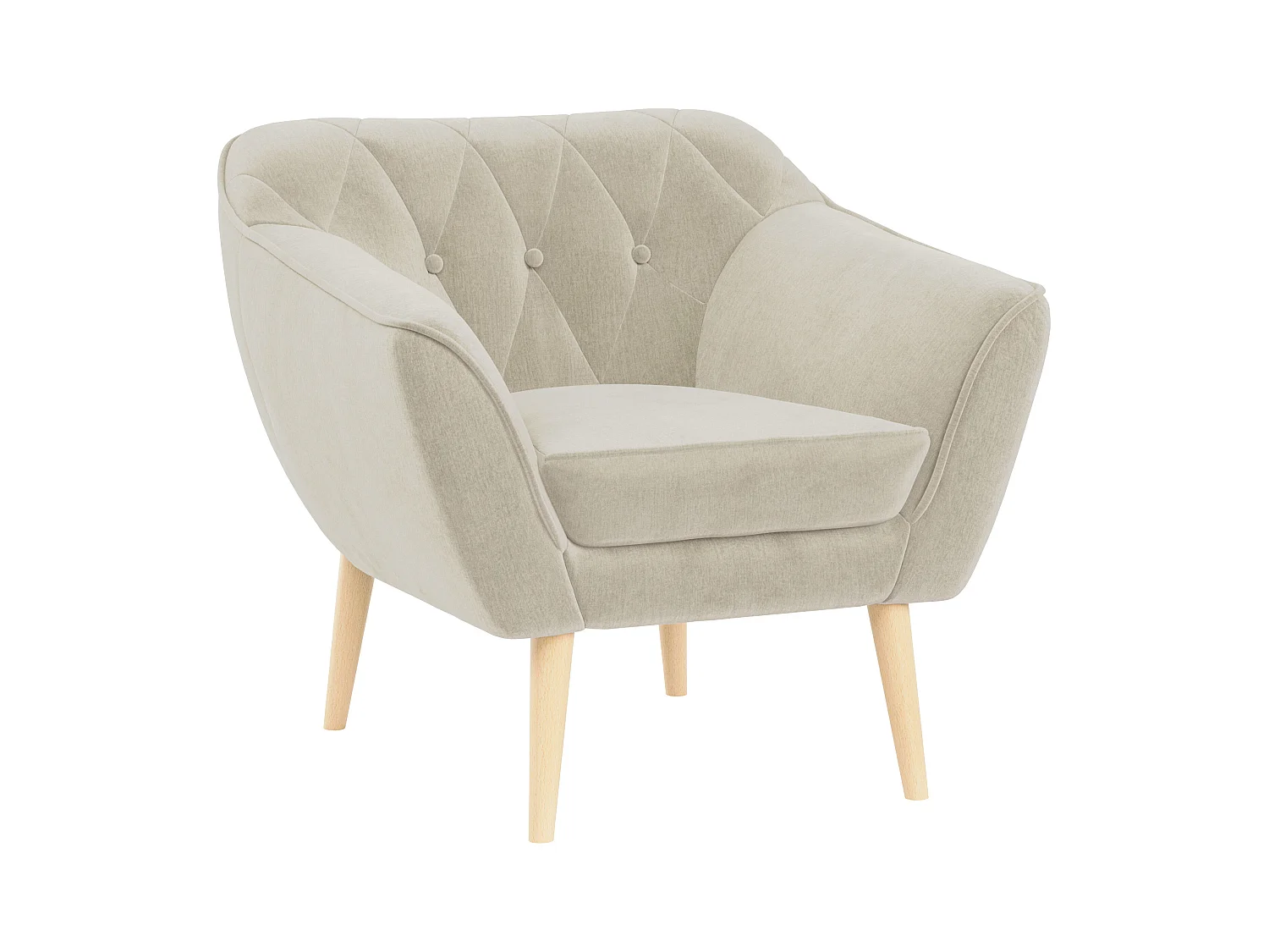 Sessel PIRS - 1-Sitzer, Skandinavisches Design, hoche Holzbeine - Beige Velvet