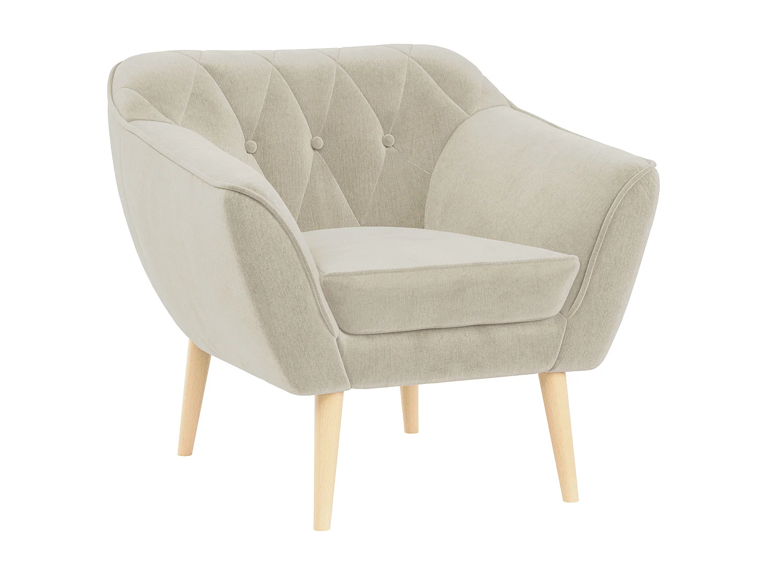 Sessel PIRS - 1-Sitzer, Skandinavisches Design, hoche Holzbeine - Beige Velvet