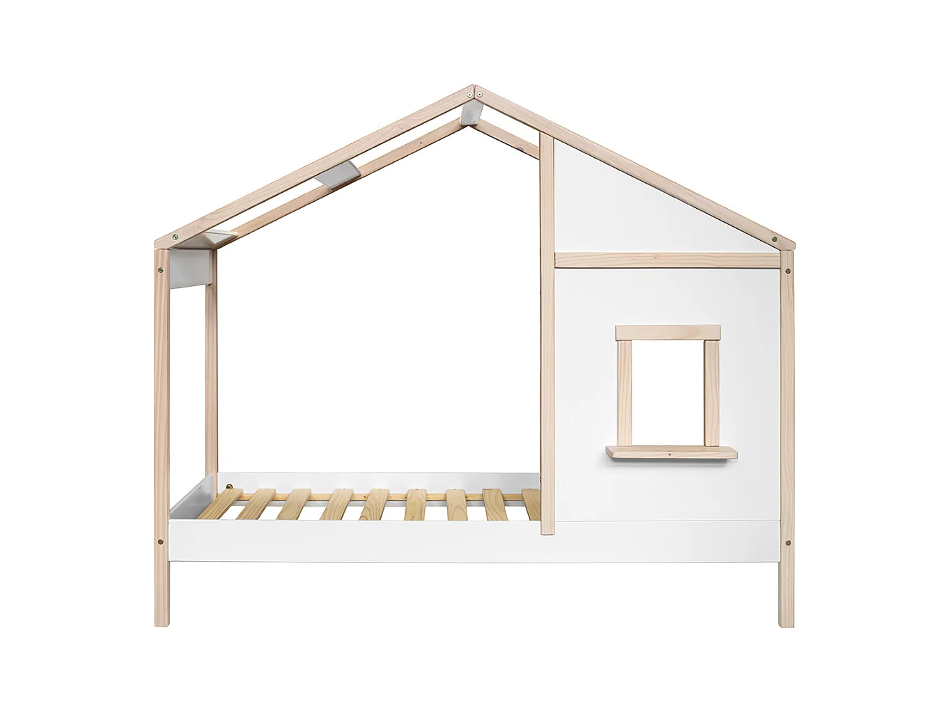 Lit cabane enfant en bois de pin massif coloris blanc, naturel - Hauteur 168,60 x largeur 195,5 x profondeur 96,60 cm