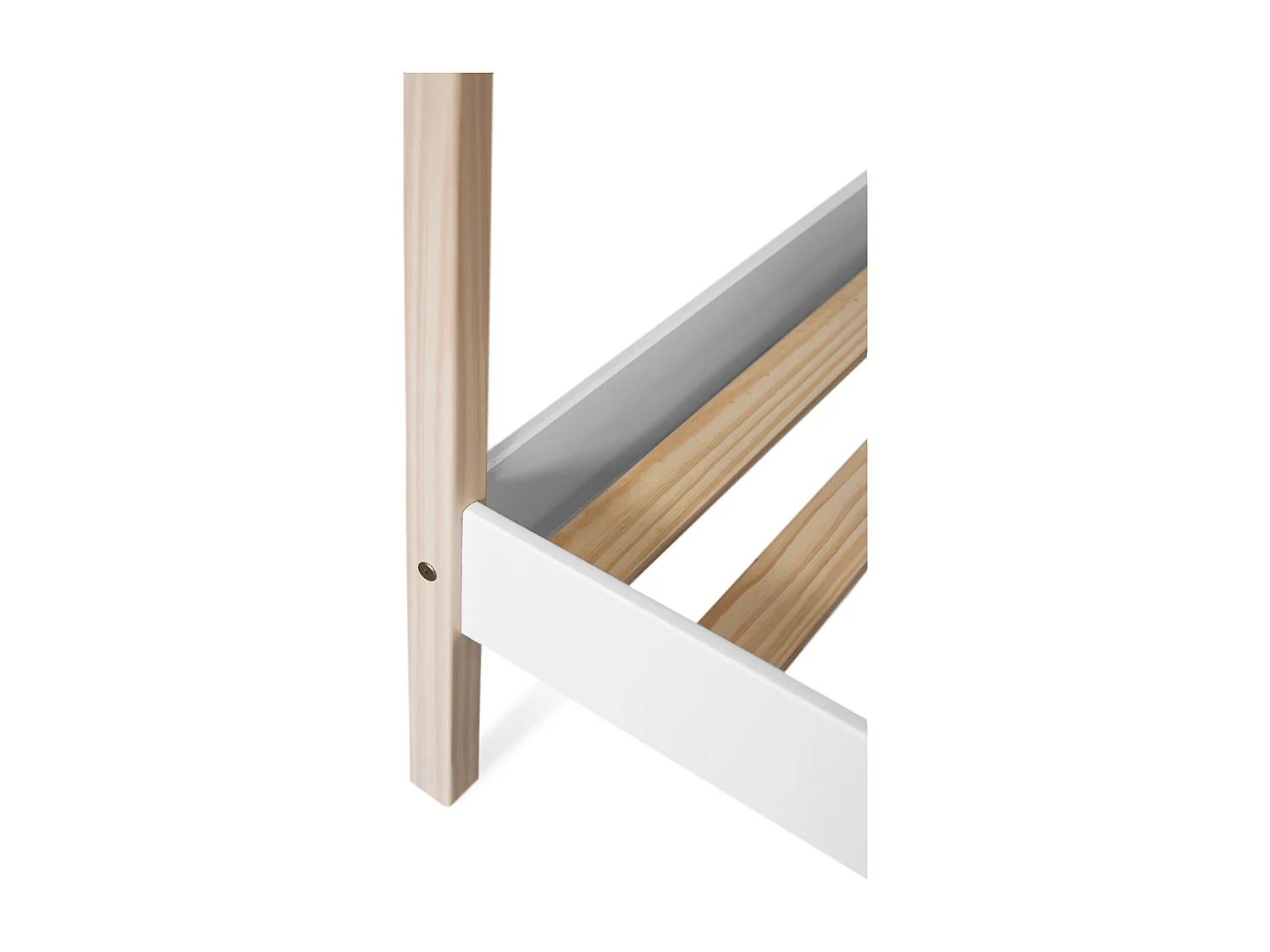 Lit cabane enfant en bois de pin massif coloris blanc, naturel - Hauteur 168,60 x largeur 195,5 x profondeur 96,60 cm