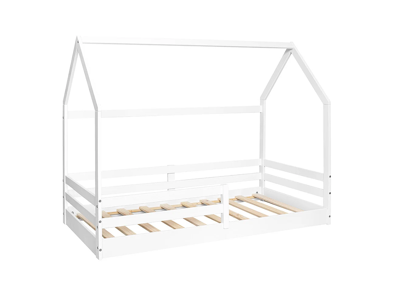 Lit cabane enfant en bois de pin massif coloris blanc - Hauteur 150,3 x largeur 195 x profondeur 96,60 cm