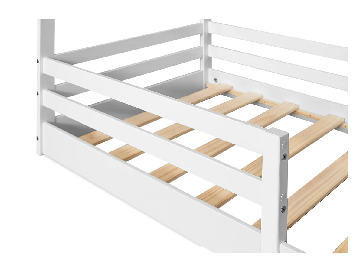 Lit cabane enfant en bois de pin massif coloris blanc - Hauteur 150,3 x largeur 195 x profondeur 96,60 cm