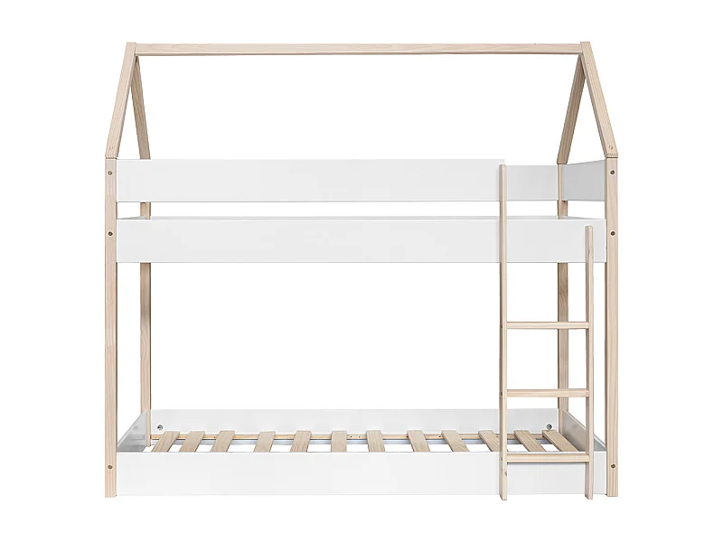 Lit enfant superposé en bois de pin massif coloris blanc, naturel - Hauteur 183,50 x largeur 199,5 x profondeur 96,60 cm