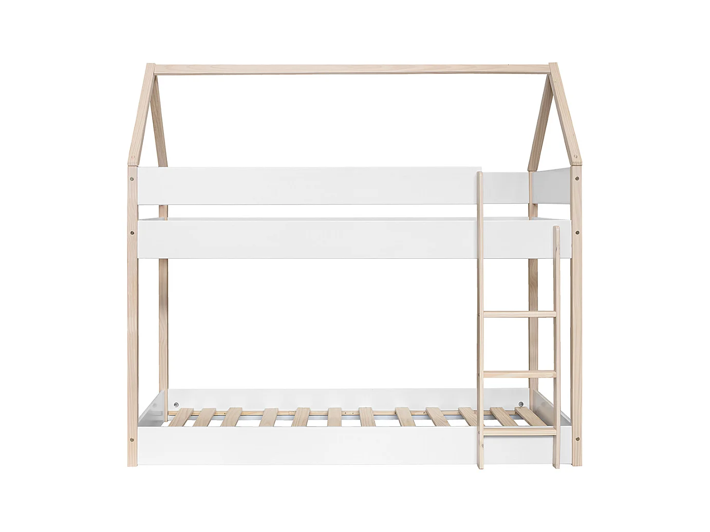Lit enfant superposé en bois de pin massif coloris blanc, naturel - Hauteur 183,50 x largeur 199,5 x profondeur 96,60 cm