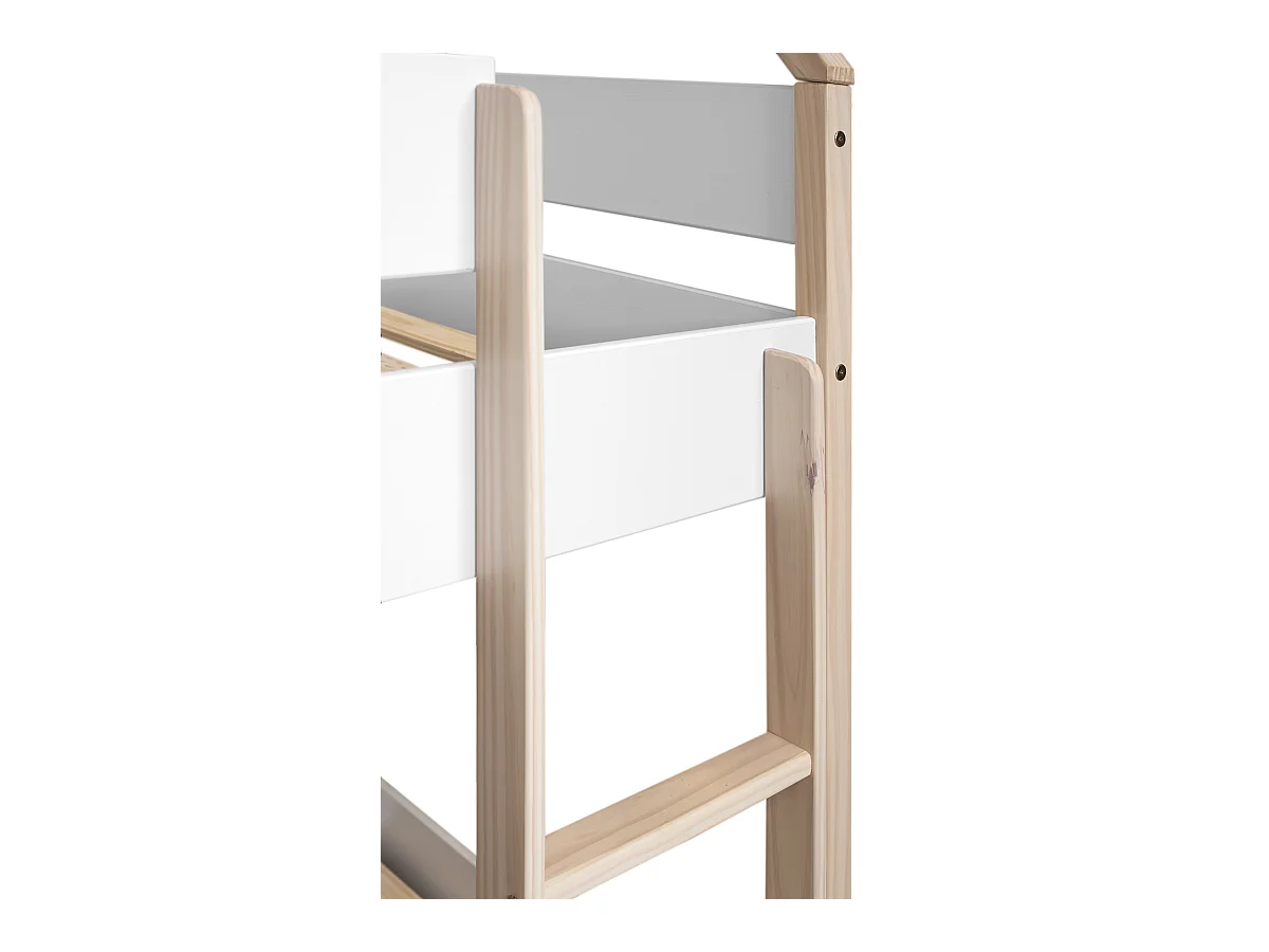 Lit enfant superposé en bois de pin massif coloris blanc, naturel - Hauteur 183,50 x largeur 199,5 x profondeur 96,60 cm