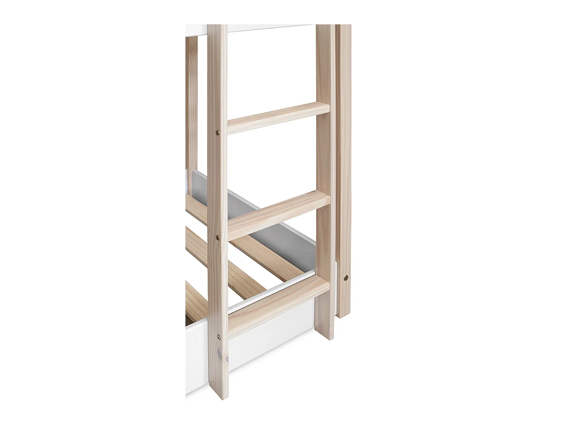 Lit enfant superposé en bois de pin massif coloris blanc, naturel - Hauteur 183,50 x largeur 199,5 x profondeur 96,60 cm