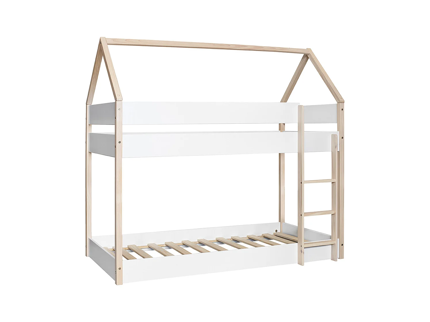 Lit enfant superposé en bois de pin massif coloris blanc, naturel - Hauteur 183,50 x largeur 199,5 x profondeur 96,60 cm