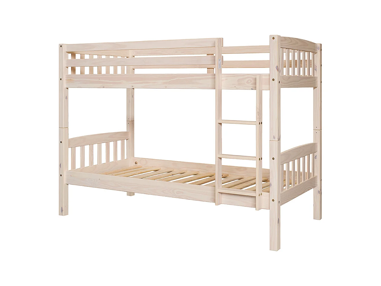 Lit enfant superposé en bois de pin massif coloris naturel - Hauteur 156 x largeur 205 x profondeur 100 cm