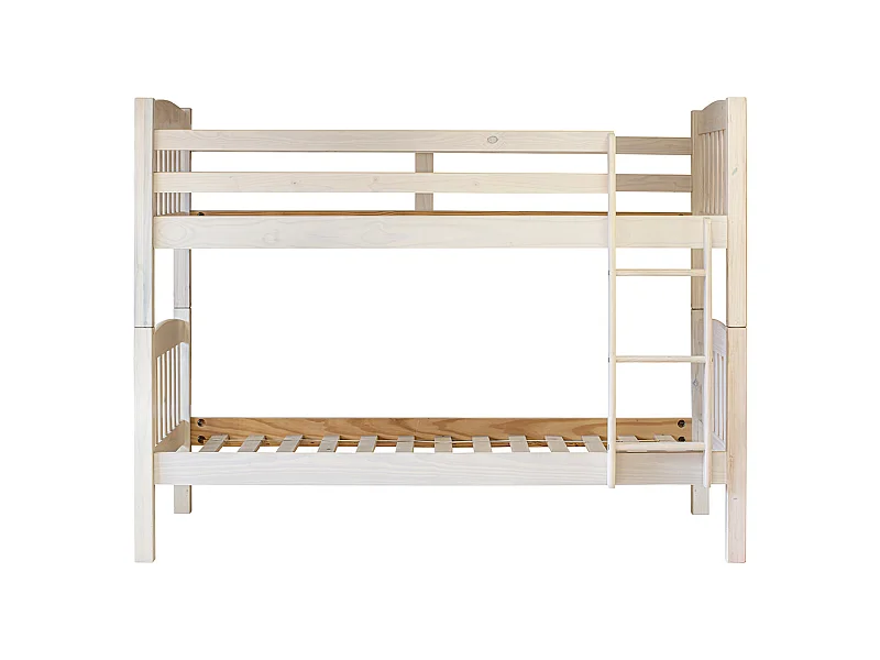 Lit enfant superposé en bois de pin massif coloris lasuré blanc - Hauteur 156 x largeur 205 x profondeur 100 cm
