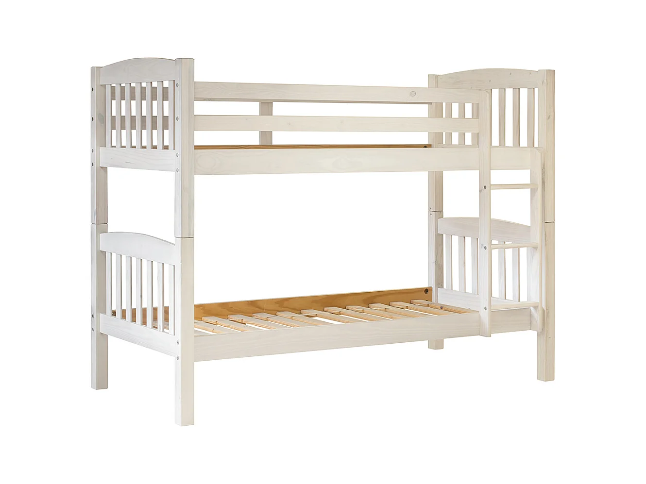 Lit enfant superposé en bois de pin massif coloris lasuré blanc - Hauteur 156 x largeur 205 x profondeur 100 cm