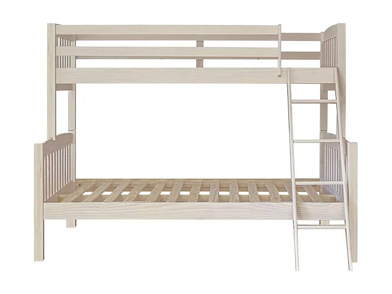 Lit enfant superposé en bois de pin massif coloris lasuré blanc - Hauteur 156 x largeur 205 x profondeur 151 cm