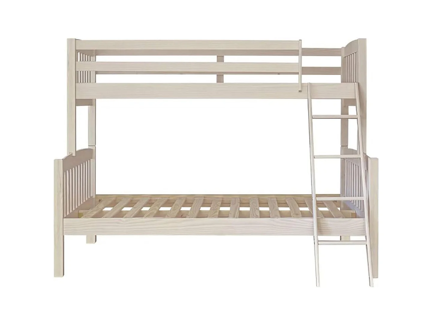 Lit enfant superposé en bois de pin massif coloris lasuré blanc - Hauteur 156 x largeur 205 x profondeur 151 cm