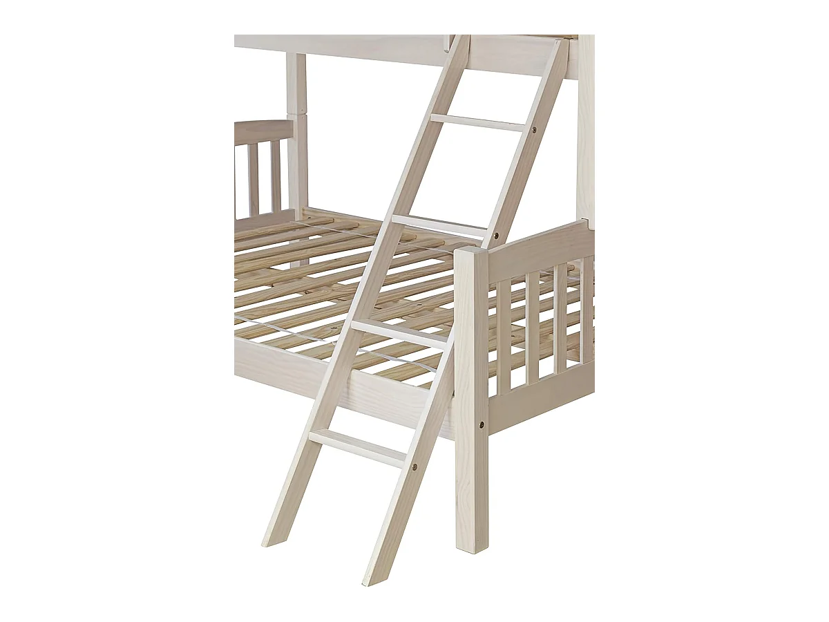 Lit enfant superposé en bois de pin massif coloris lasuré blanc - Hauteur 156 x largeur 205 x profondeur 151 cm