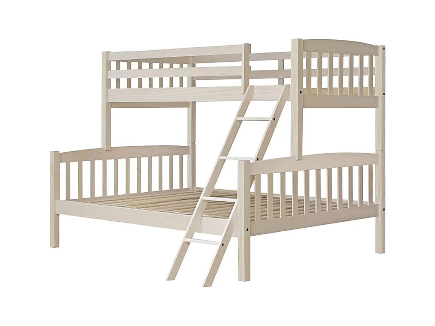 Lit enfant superposé en bois de pin massif coloris lasuré blanc - Hauteur 156 x largeur 205 x profondeur 151 cm