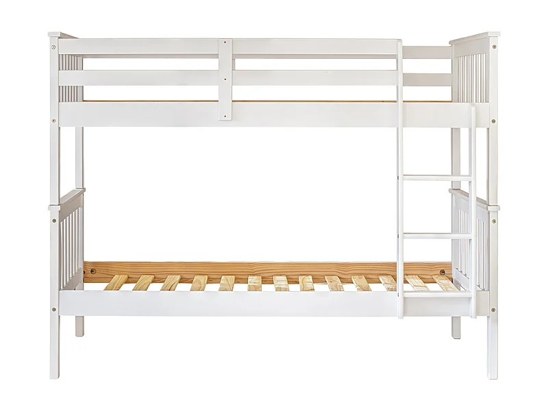 Lit enfant superposé en bois de pin massif coloris blanc - Hauteur 156 x largeur 205 x profondeur 100 cm