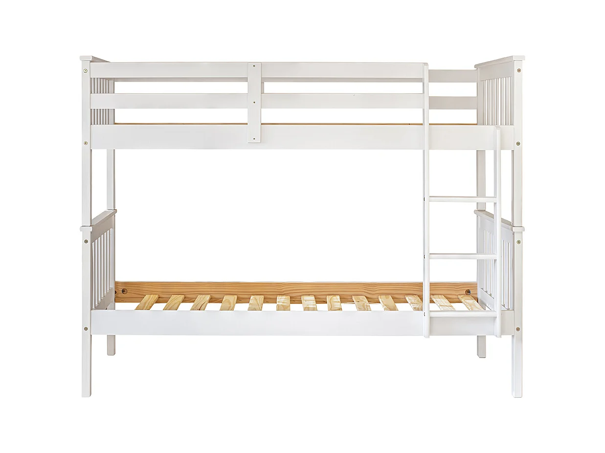 Lit enfant superposé en bois de pin massif coloris blanc - Hauteur 156 x largeur 205 x profondeur 100 cm