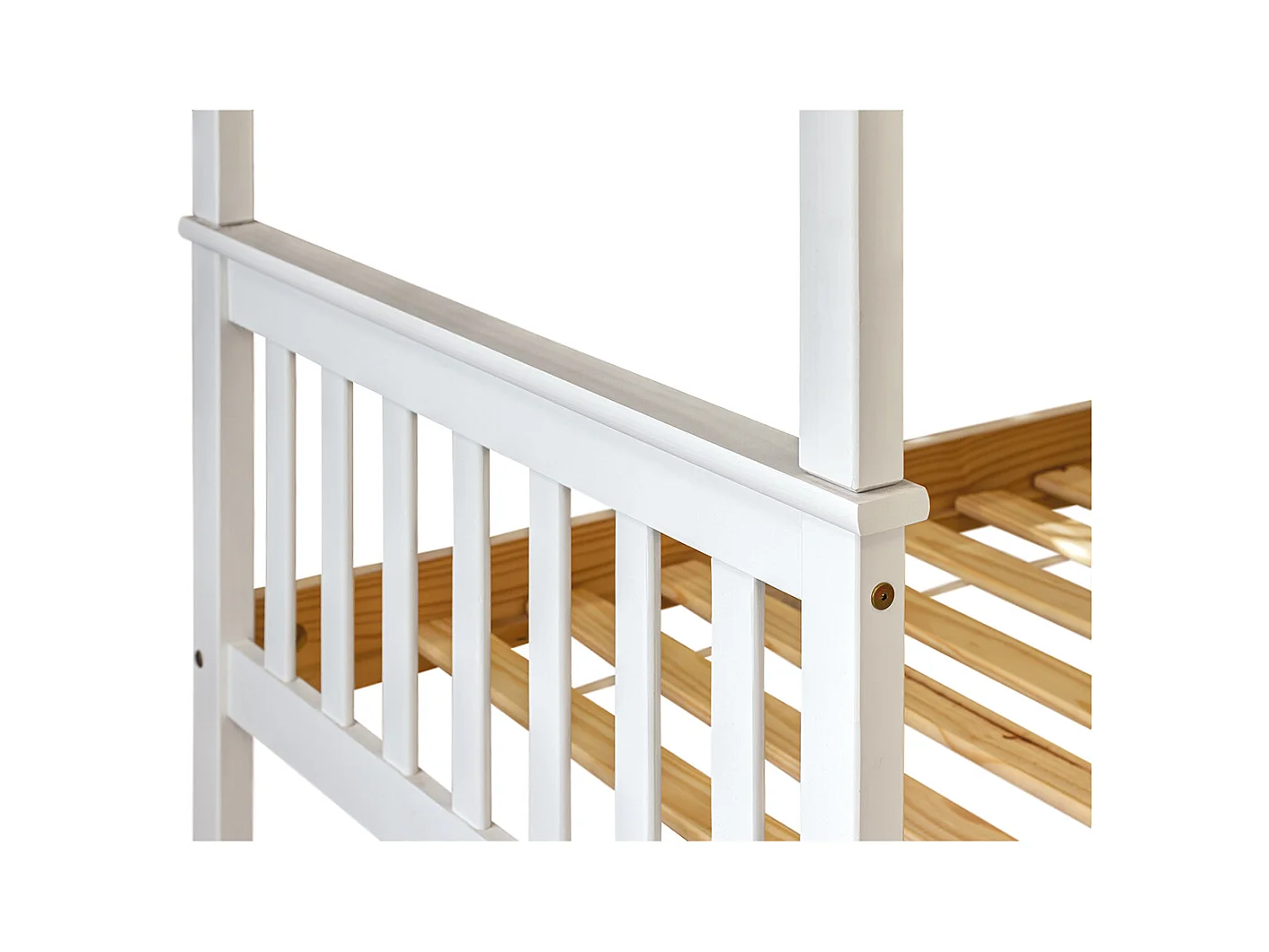 Lit enfant superposé en bois de pin massif coloris blanc - Hauteur 156 x largeur 205 x profondeur 100 cm