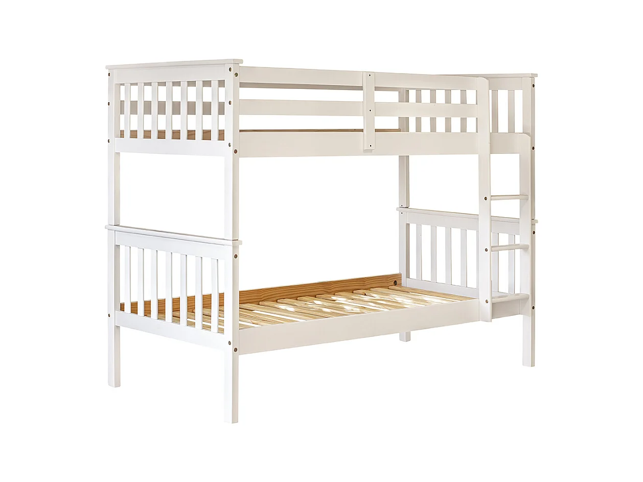 Lit enfant superposé en bois de pin massif coloris blanc - Hauteur 156 x largeur 205 x profondeur 100 cm