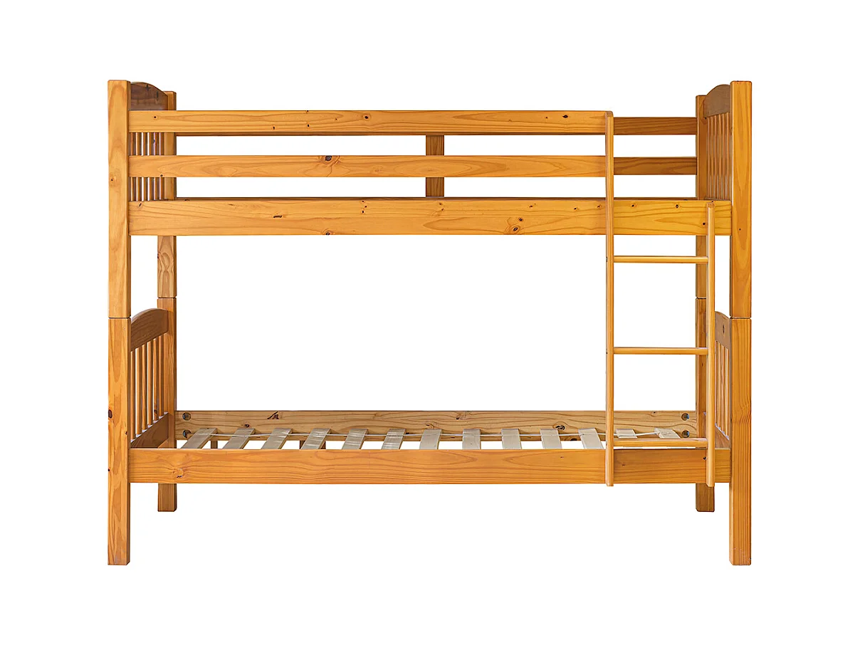 Lit enfant superposé en bois de pin massif coloris miel - Hauteur 156 x largeur 205 x profondeur 100 cm