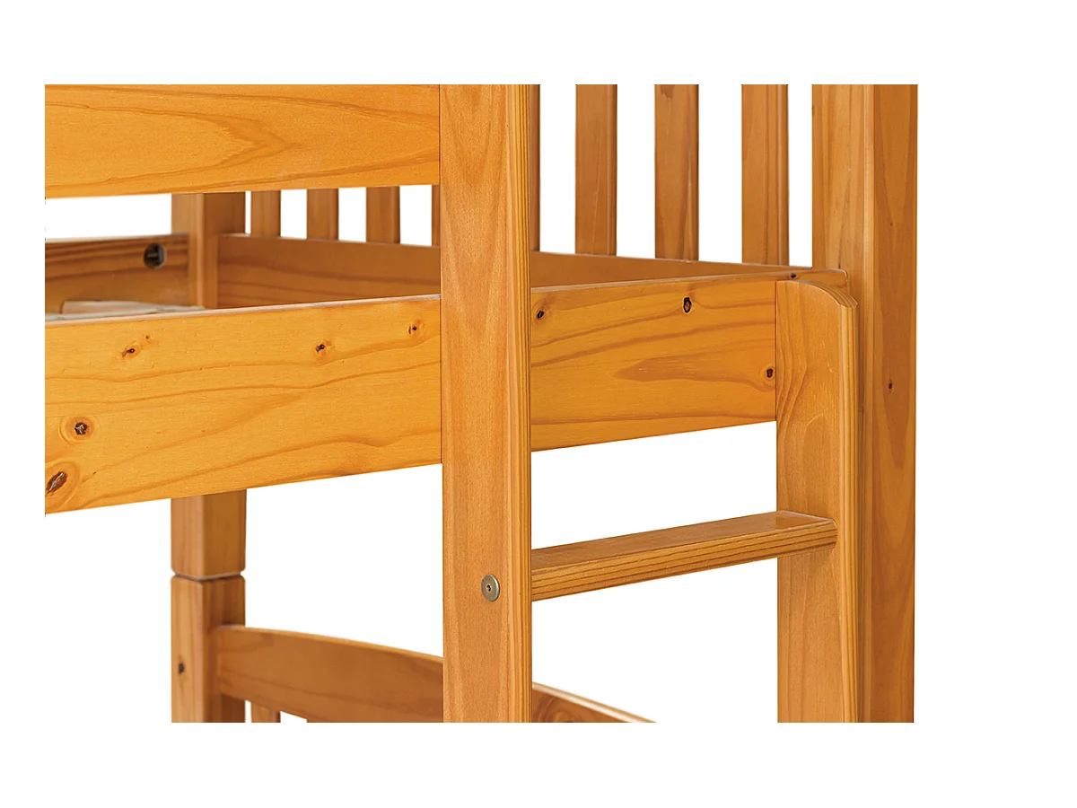 Lit enfant superposé en bois de pin massif coloris miel - Hauteur 156 x largeur 205 x profondeur 100 cm
