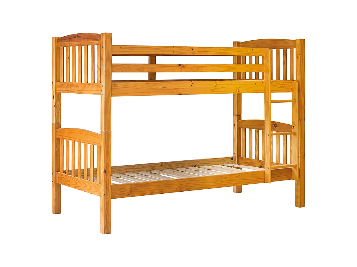 Lit enfant superposé en bois de pin massif coloris miel - Hauteur 156 x largeur 205 x profondeur 100 cm