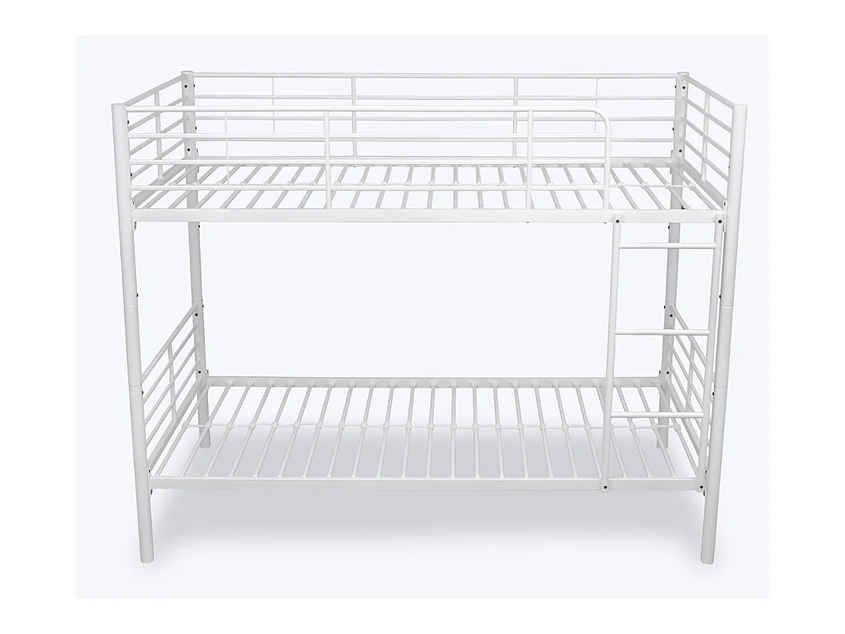 Lit enfant superposé en métal coloris blanc - Hauteur 160 x largeur 199 x profondeur 96,50 cm