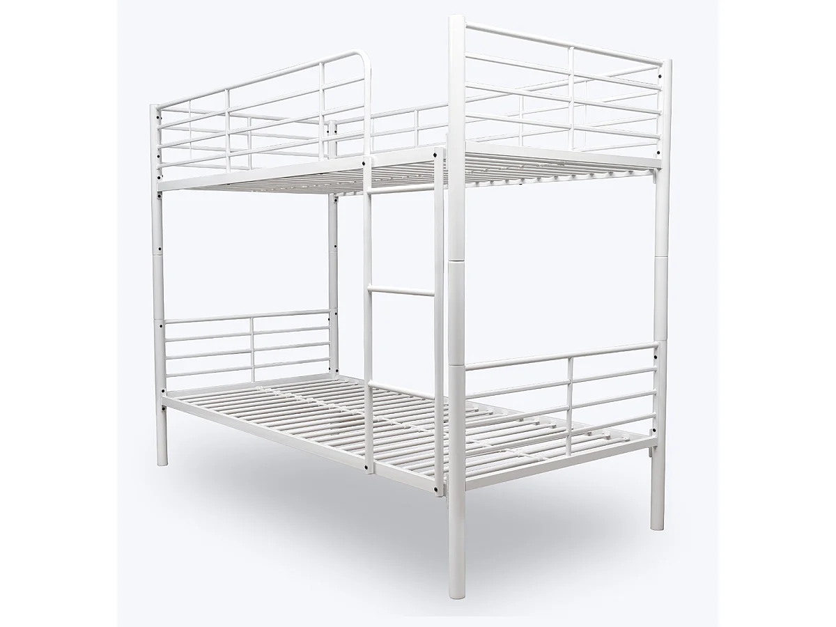 Lit enfant superposé en métal coloris blanc - Hauteur 160 x largeur 199 x profondeur 96,50 cm
