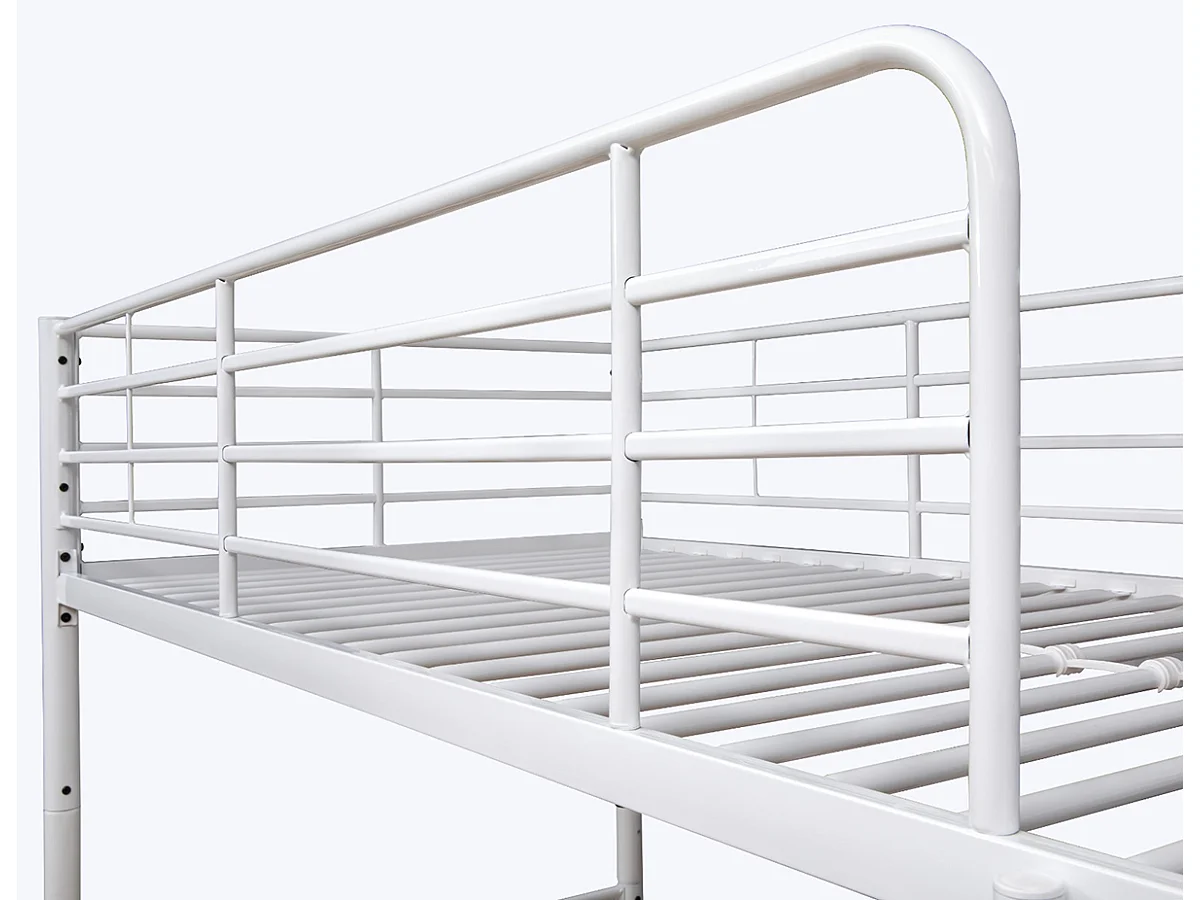 Lit enfant superposé en métal coloris blanc - Hauteur 160 x largeur 199 x profondeur 96,50 cm