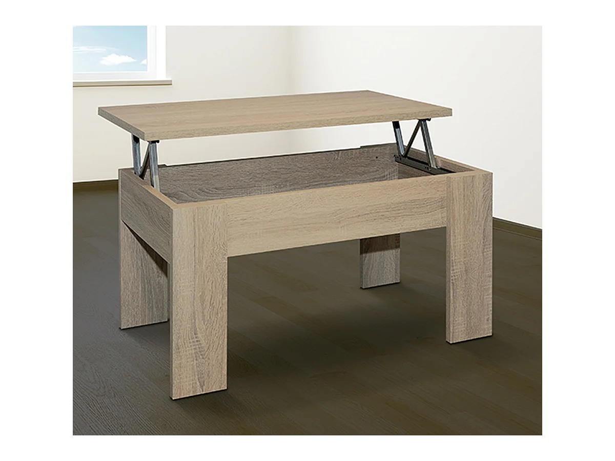 Table basse, table de salon relevable coloris Chêne cambrian - Longueur 90 x Profondeur 50 x Hauteur 46 cm