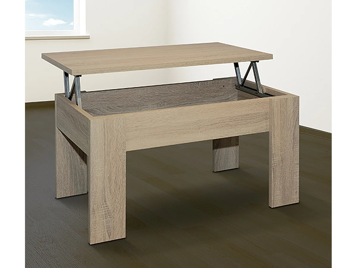 Table basse, table de salon relevable coloris Chêne cambrian - Longueur 90 x Profondeur 50 x Hauteur 46 cm
