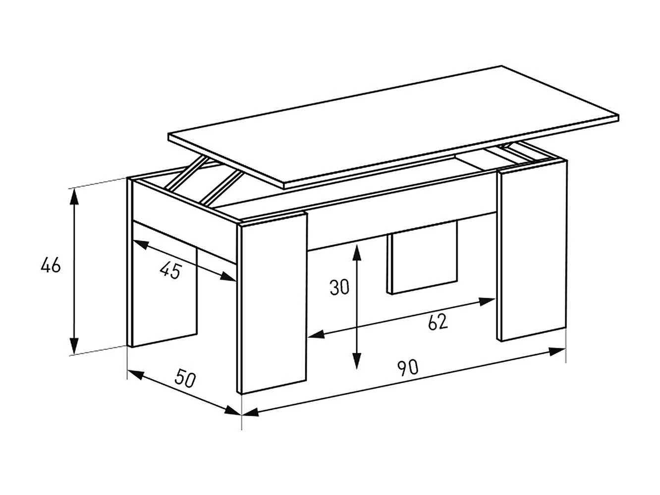 Table basse, table de salon relevable coloris Chêne cambrian - Longueur 90 x Profondeur 50 x Hauteur 46 cm