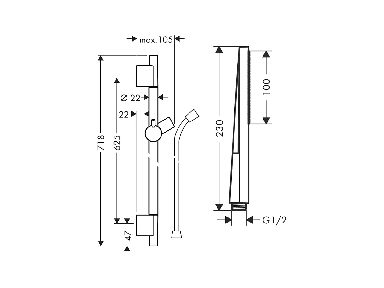 Ensemble barre de douche HANSGROHE Unica S Puro + Flexible + Pommeau de douche Pulsify E Bronze Brossé