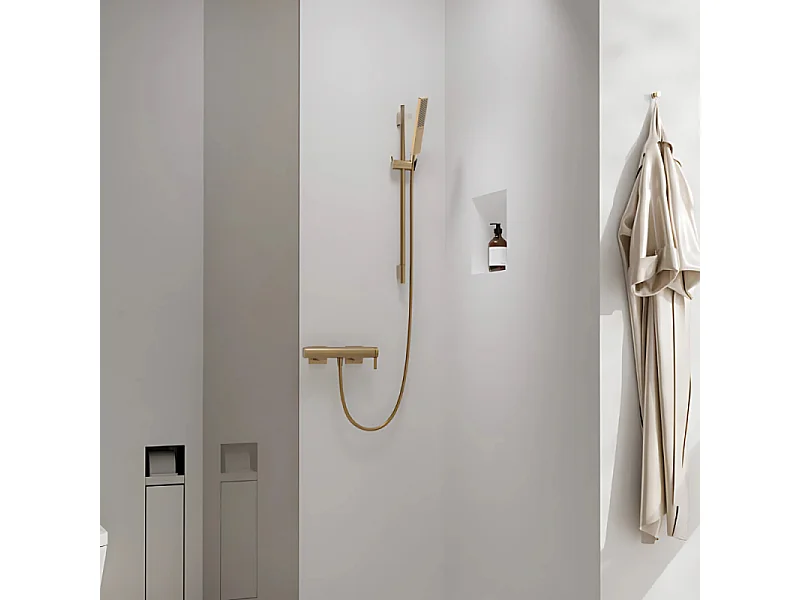 Ensemble barre de douche HANSGROHE Unica S Puro + Flexible + Pommeau de douche Pulsify E Bronze Brossé